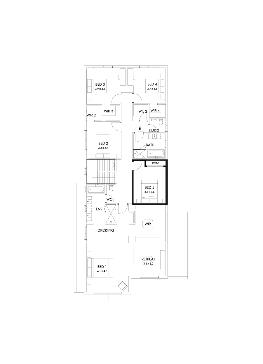 40 First Floor Floorplan (5th bedroom - Flipped)