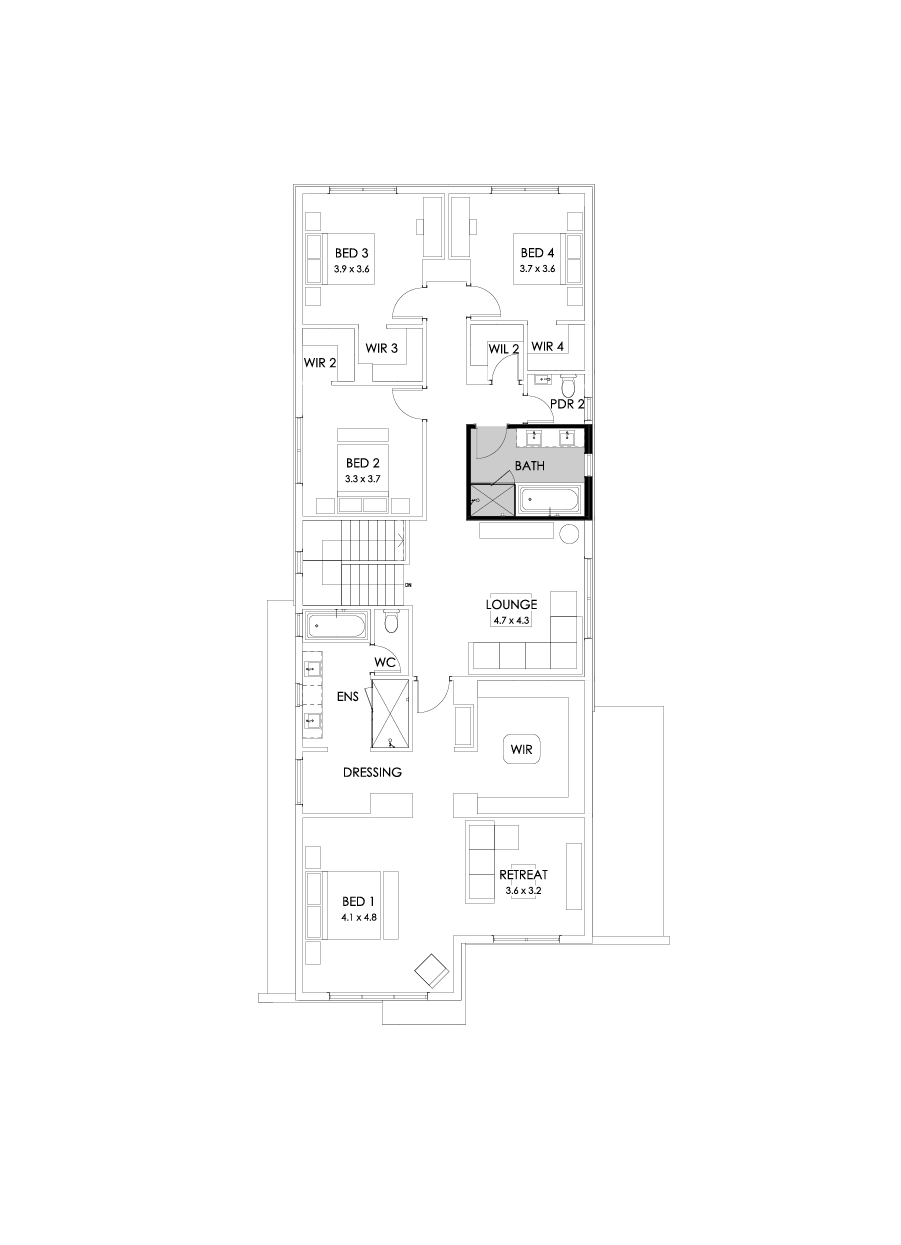 40 First Floor Floorplan (Bathroom upgrade - Flipped)