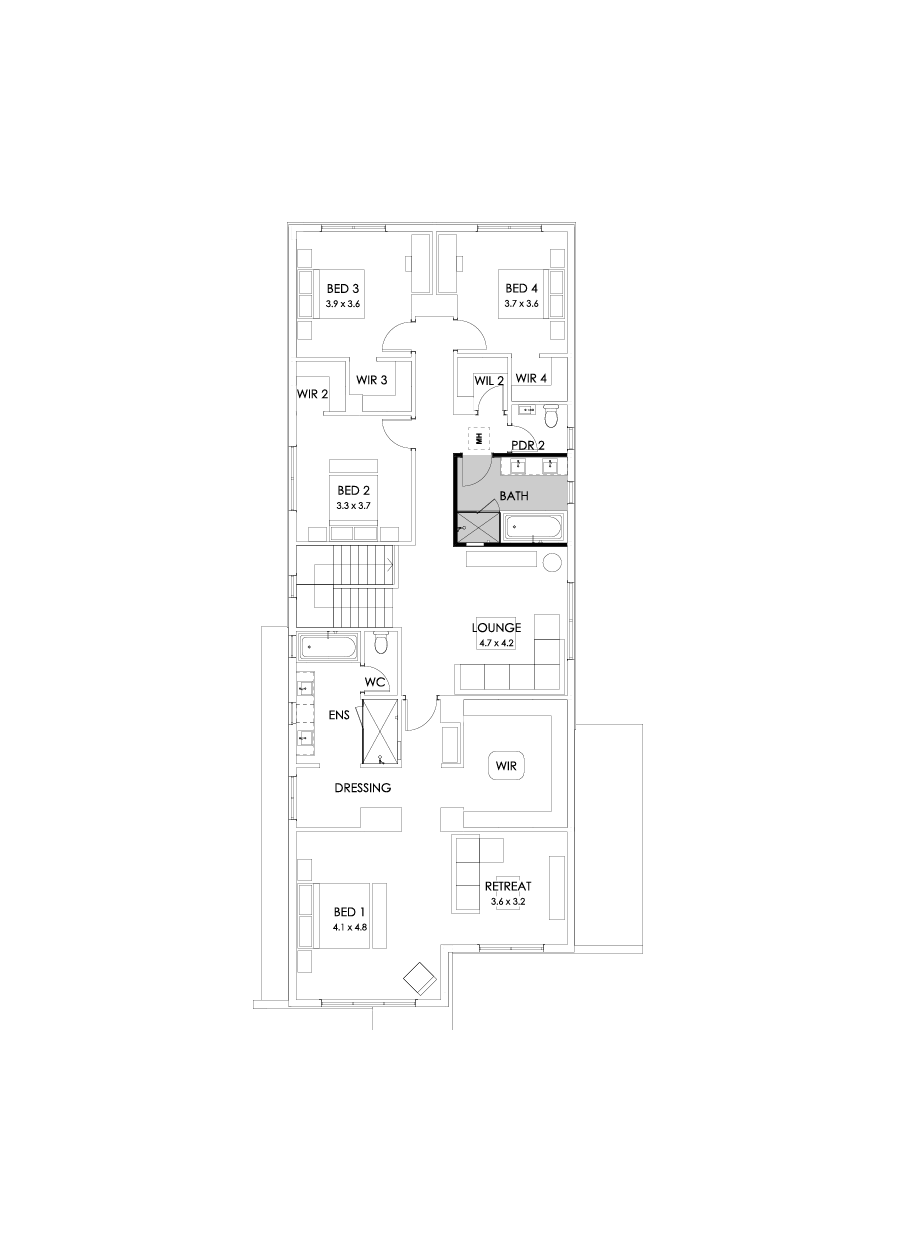 40 First Floor Floorplan (Bathroom upgrade - Flipped)