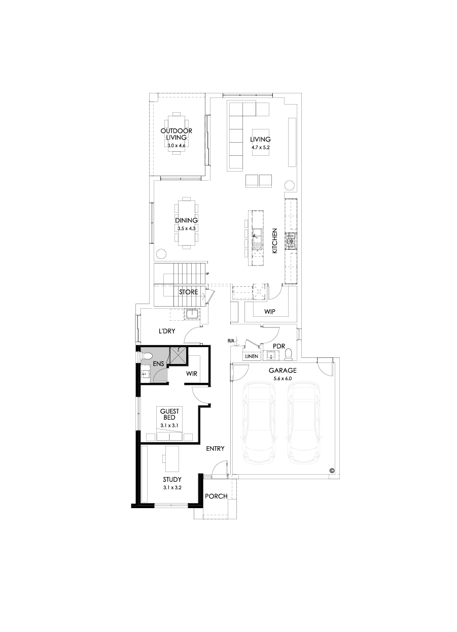 40 Ground Floor Floorplan (Guest bedroom - Flipped)