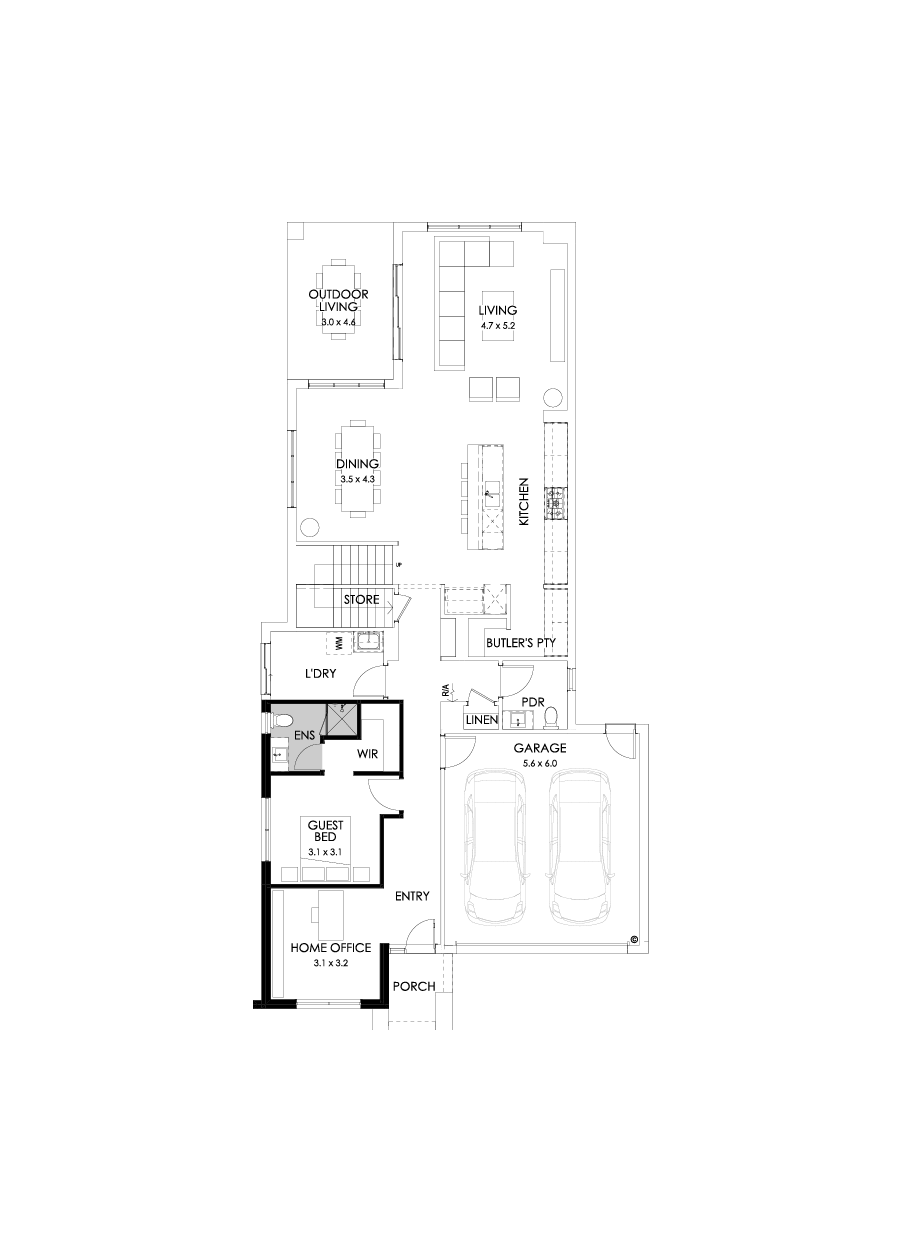 40 Ground Floor Floorplan (Guest bedroom - Flipped)