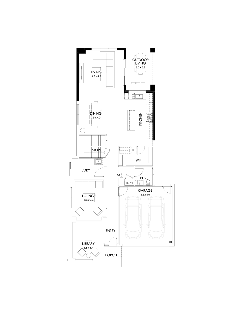 40 Ground Floor Floorplan (Rear flip with alternate kitchen - Flipped)