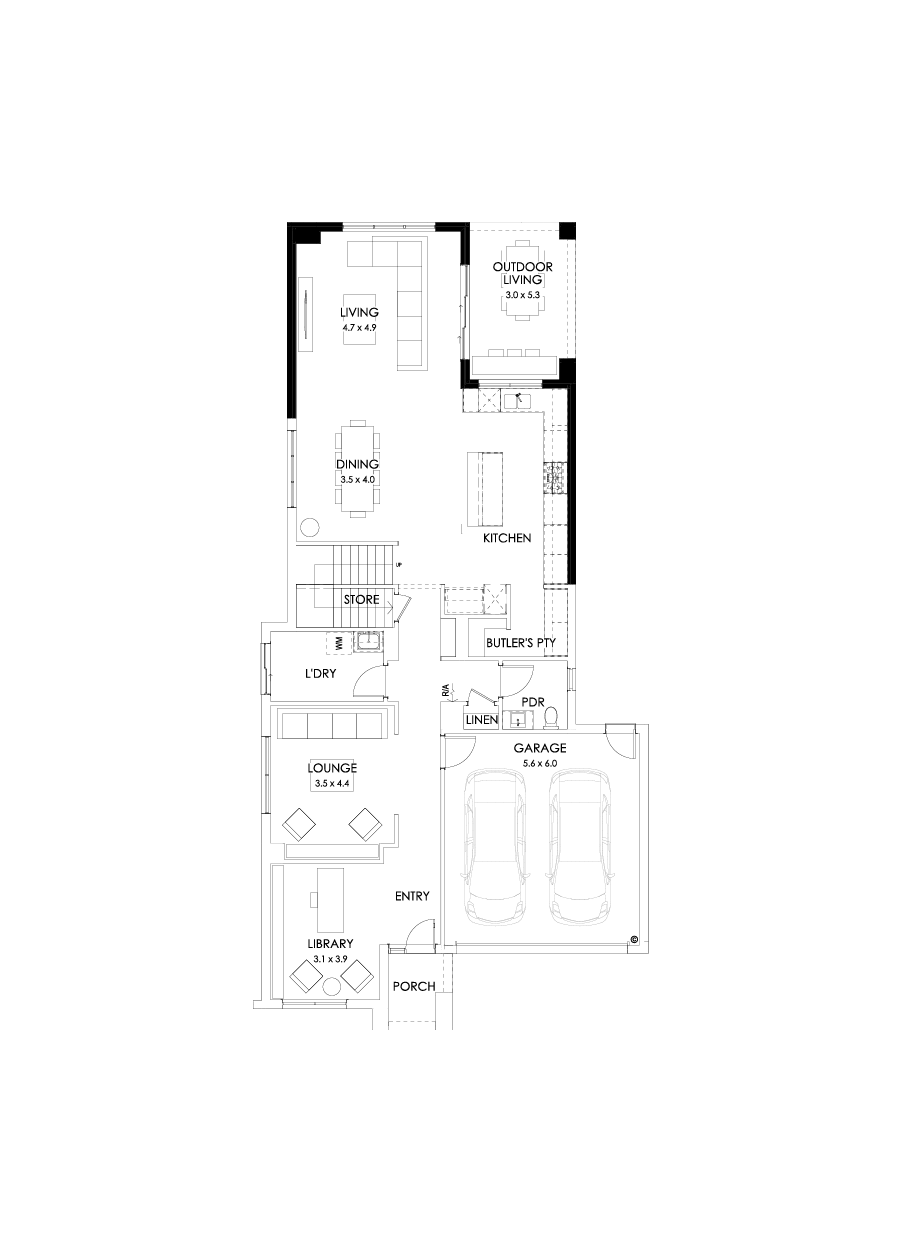 40 Ground Floor Floorplan (Rear flip with alternate kitchen - Flipped)