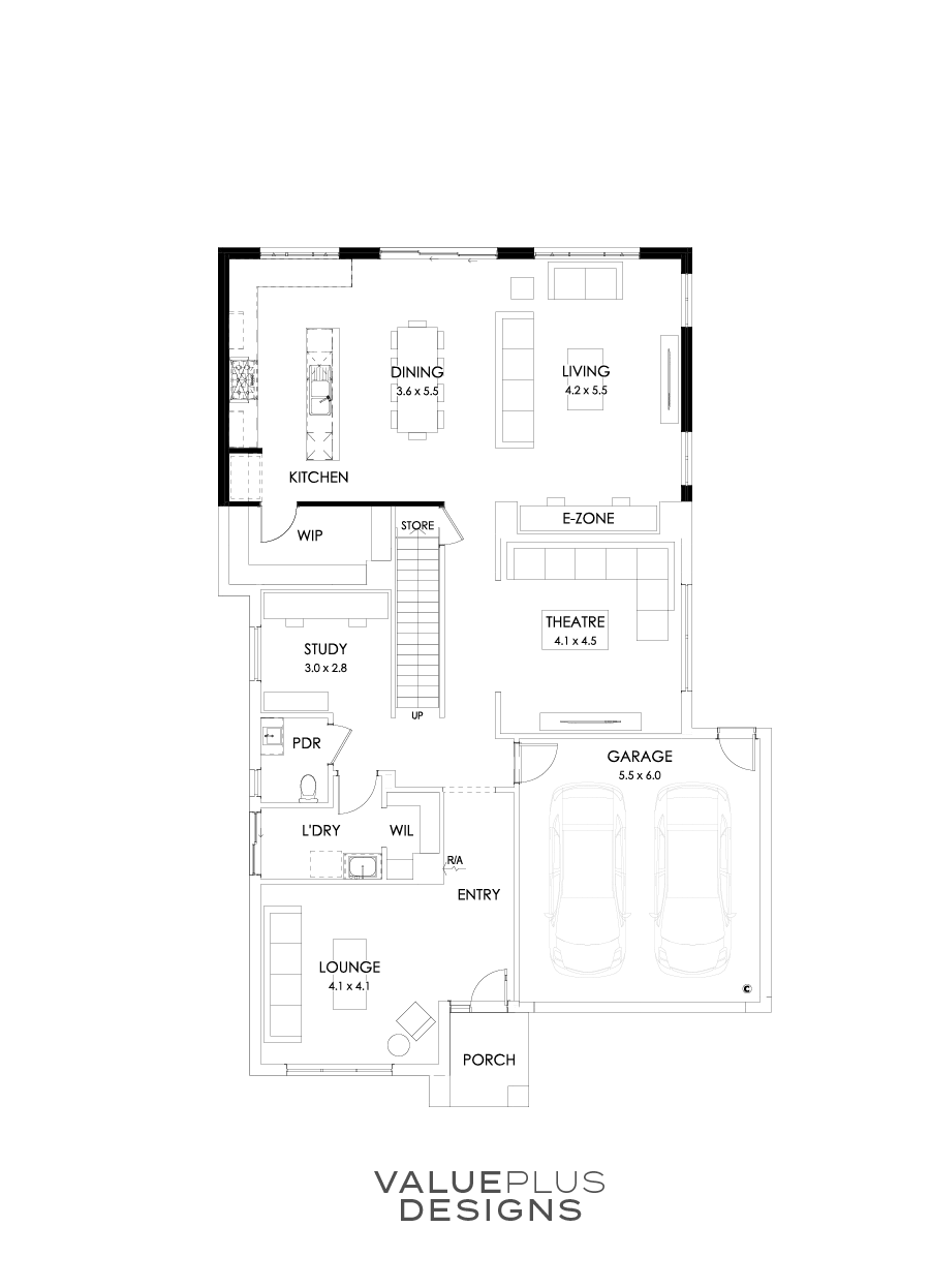 39 Ground Floor Floorplan (Alternate Kitchen - Flipped)