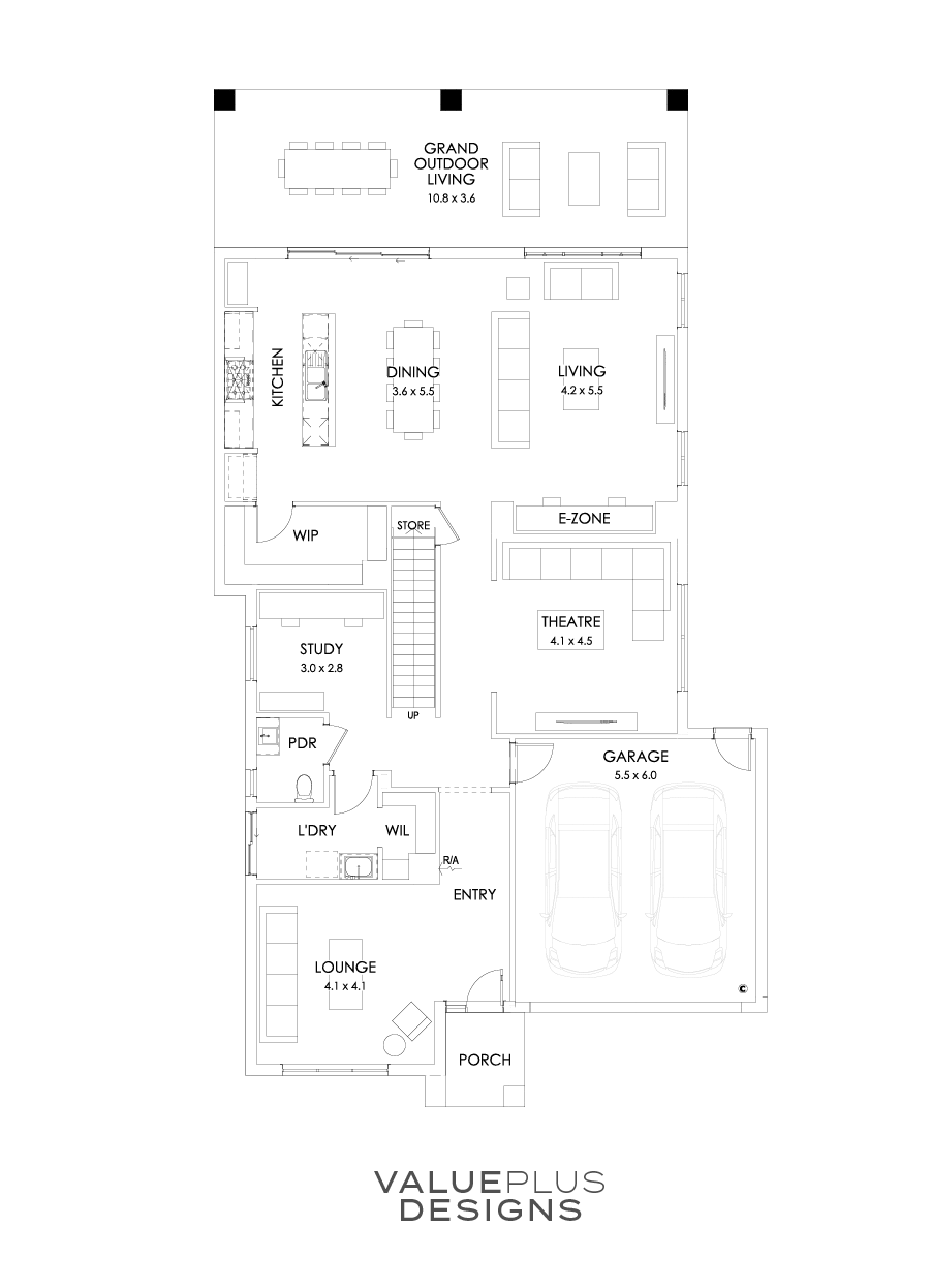 39 Ground Floor Floorplan (Grand Outdoor Living - Flipped)