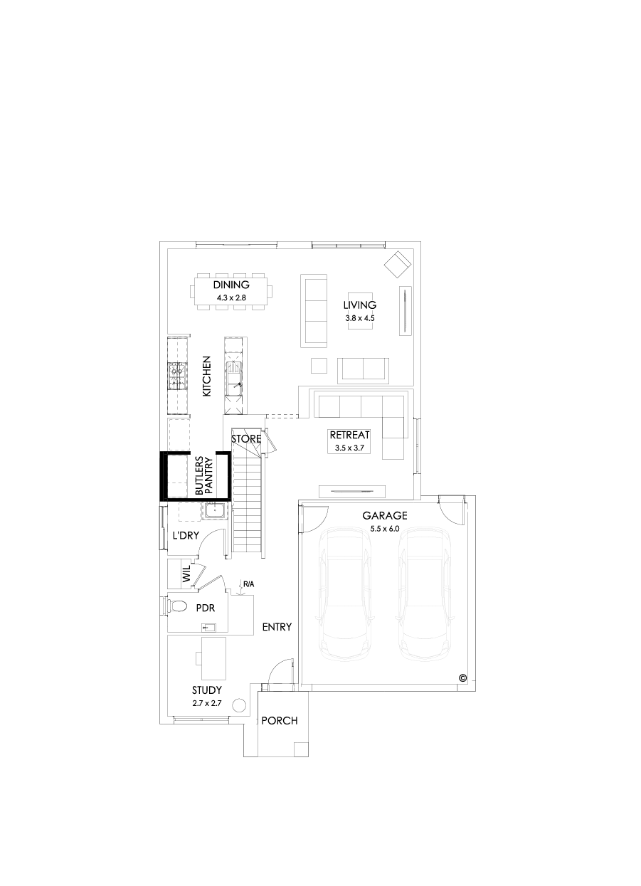 27 Ground Floor Floorplan (Butler's pantry - Included - Flipped)