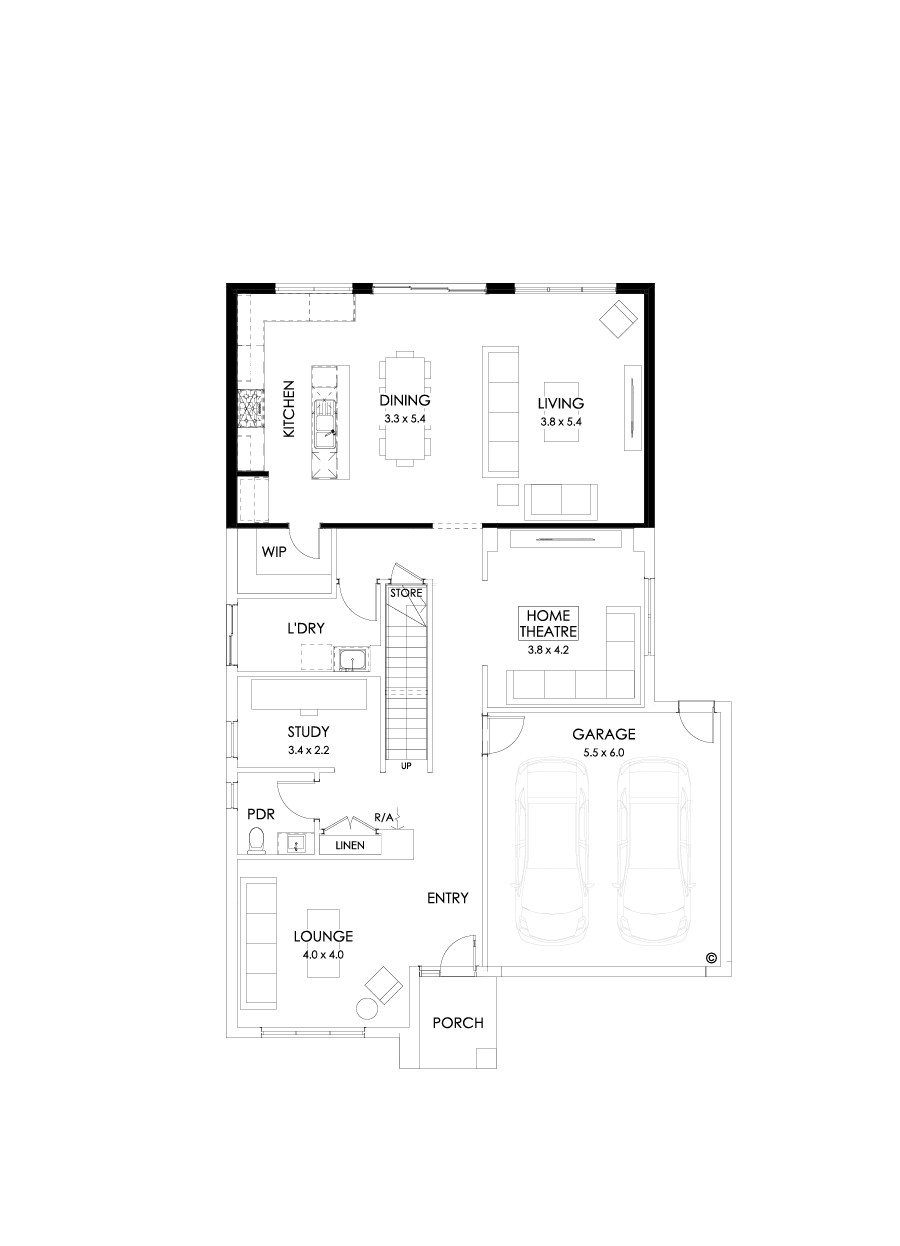 36 Ground Floor Floorplan (Alternate kitchen - Flipped)