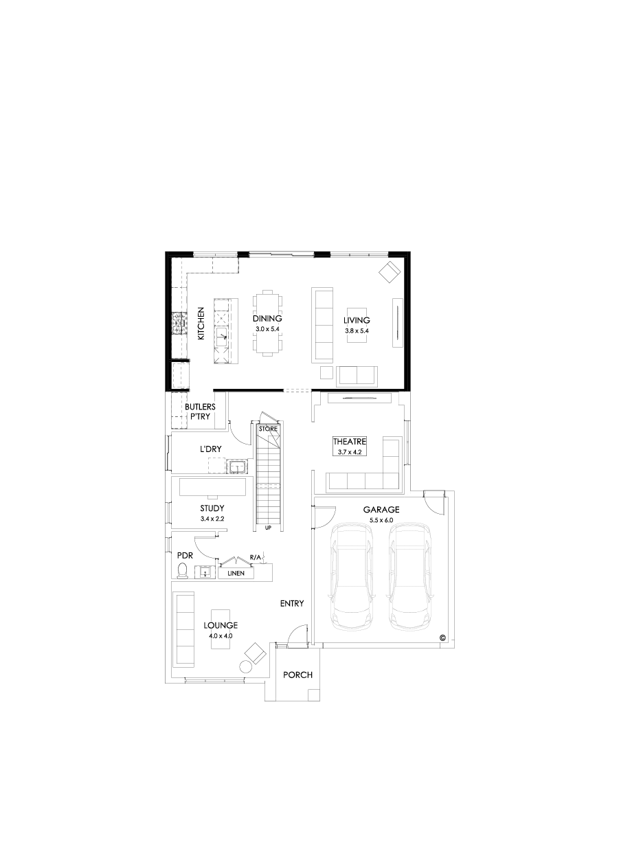 36 Ground Floor Floorplan (Alternate kitchen - Flipped)
