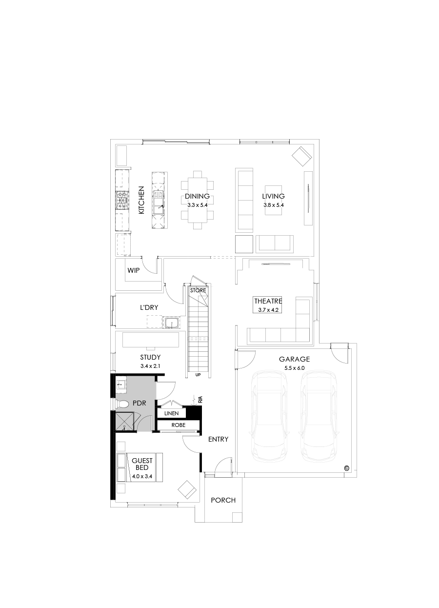 36 Ground Floor Floorplan (Guest bedroom - Flipped)