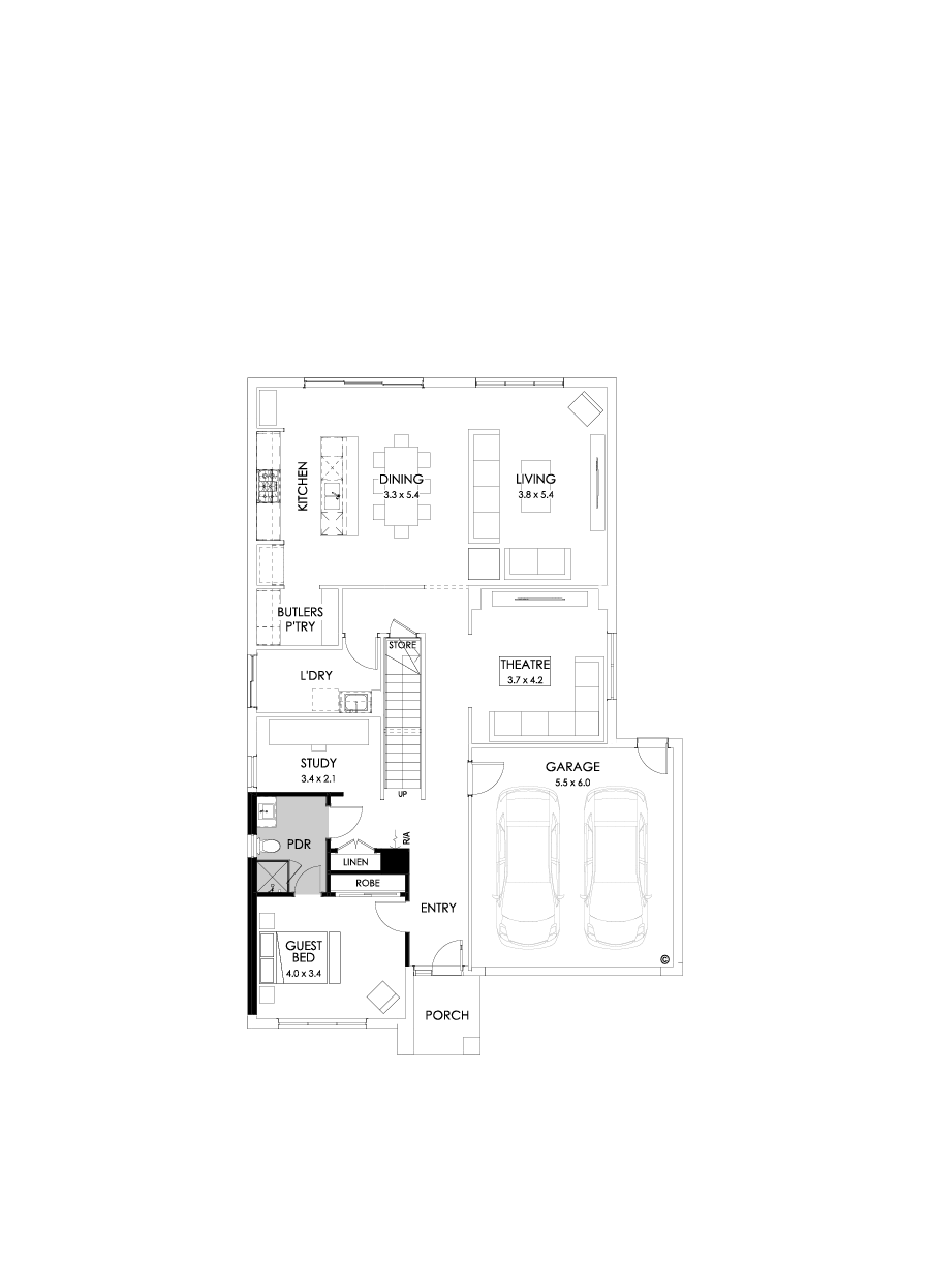 36 Ground Floor Floorplan (Guest bedroom - Flipped)