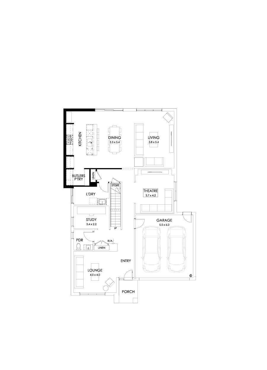 36 Ground Floor Floorplan (Larger kitchen - Flipped)