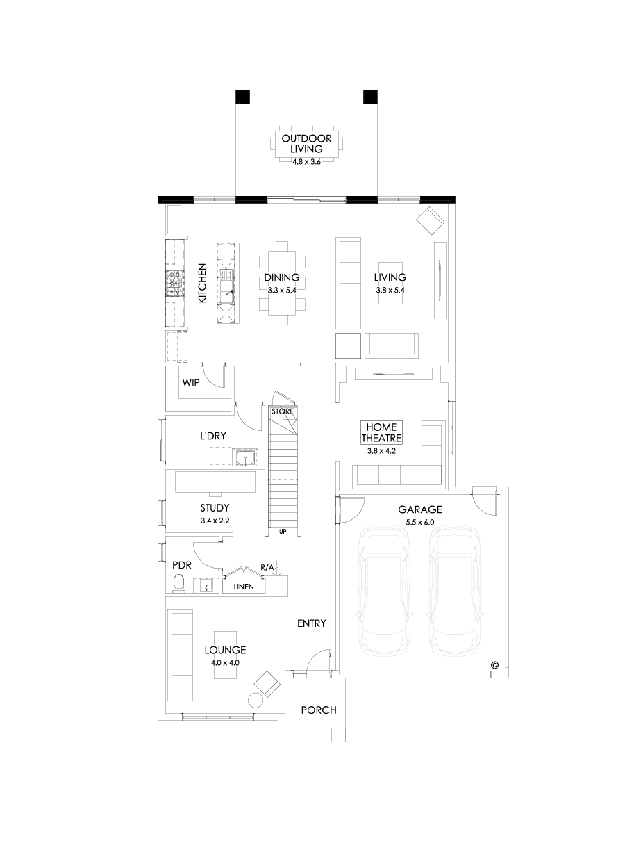 36 Ground Floor Floorplan (Outdoor living - Flipped)