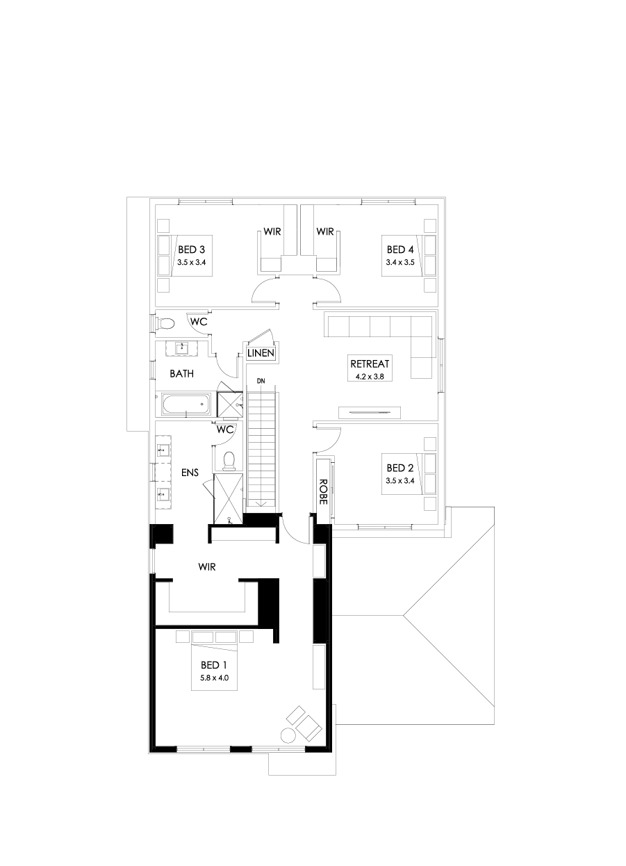 39 First Floor Floorplan (Alternate bed 1  - Flipped)