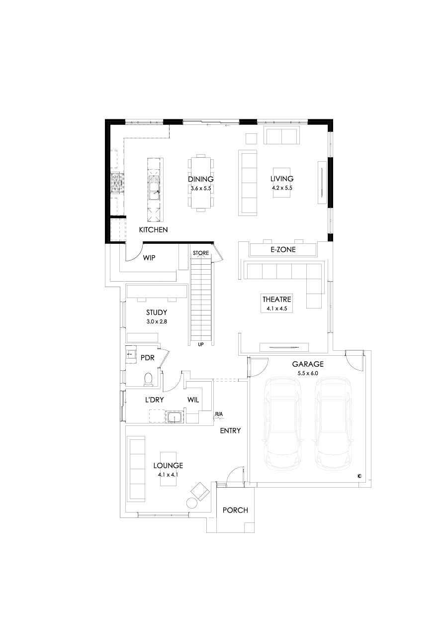 39 Ground Floor Floorplan (Alternate kitchen - Flipped)