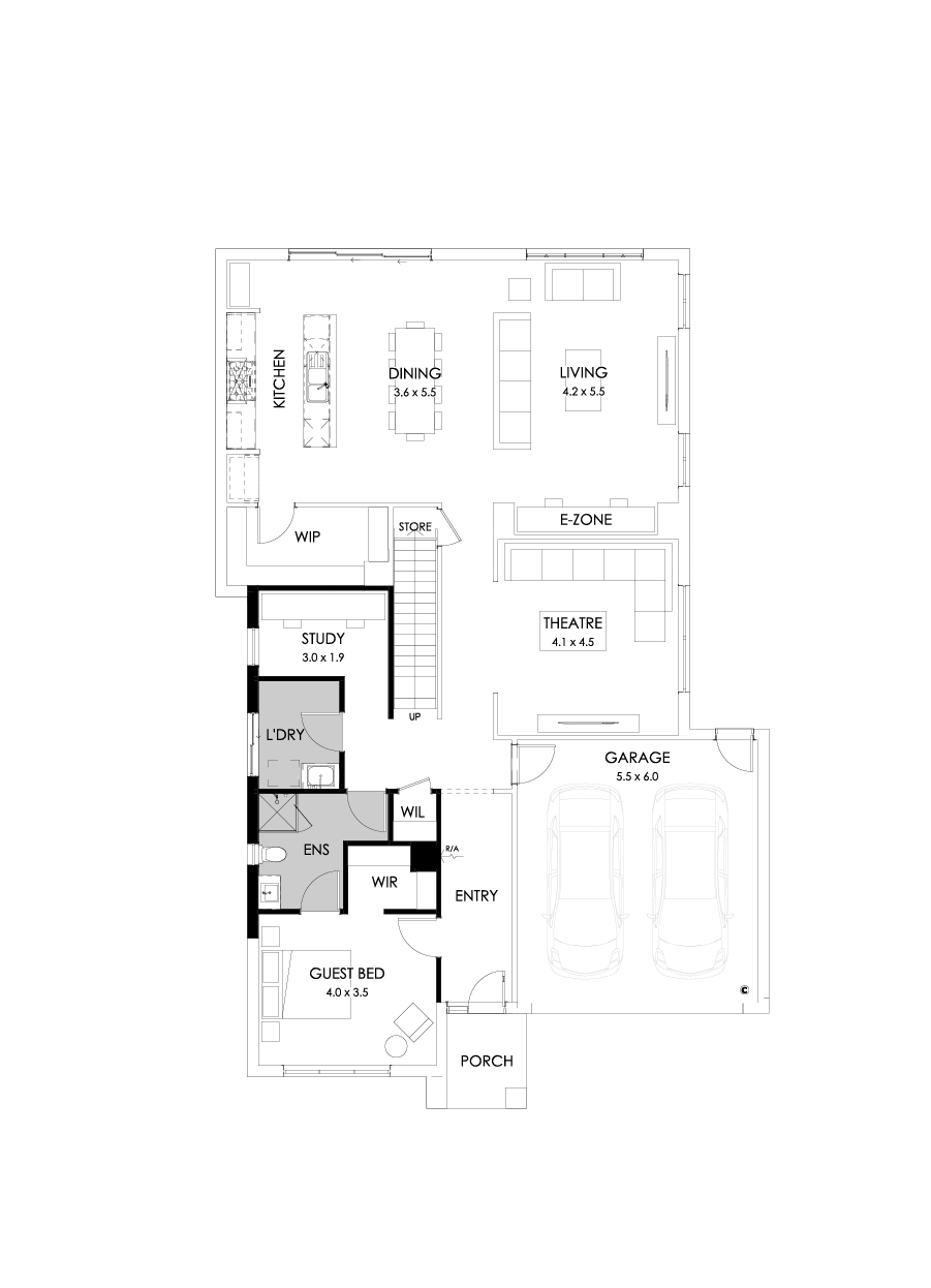 39 Ground Floor Floorplan (Guest bedroom - Flipped)