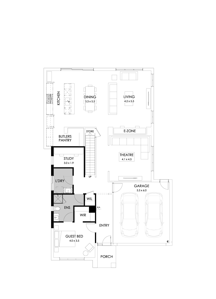 39 Ground Floor Floorplan (Guest bedroom - Flipped)