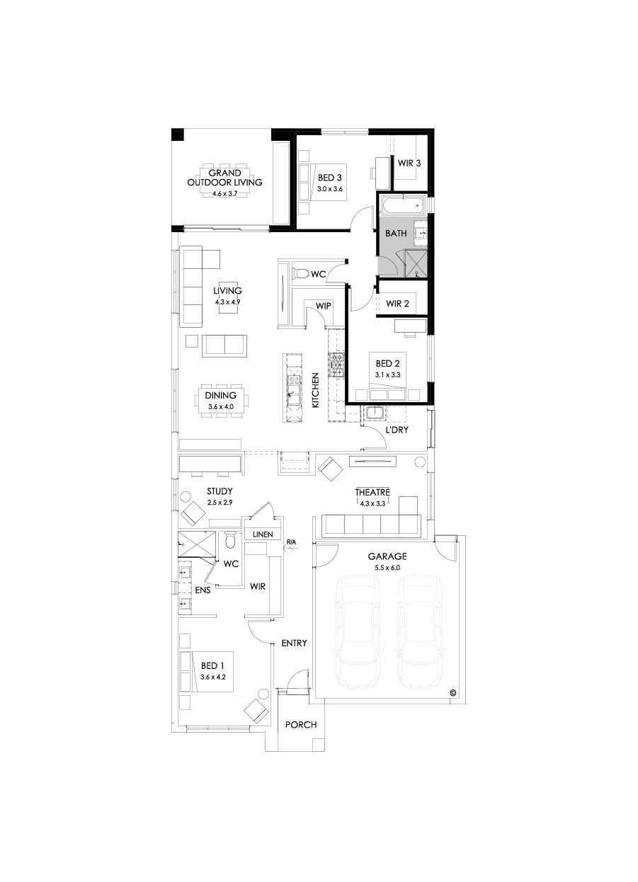 26  Floor Floorplan (3 bedroom - Flipped)