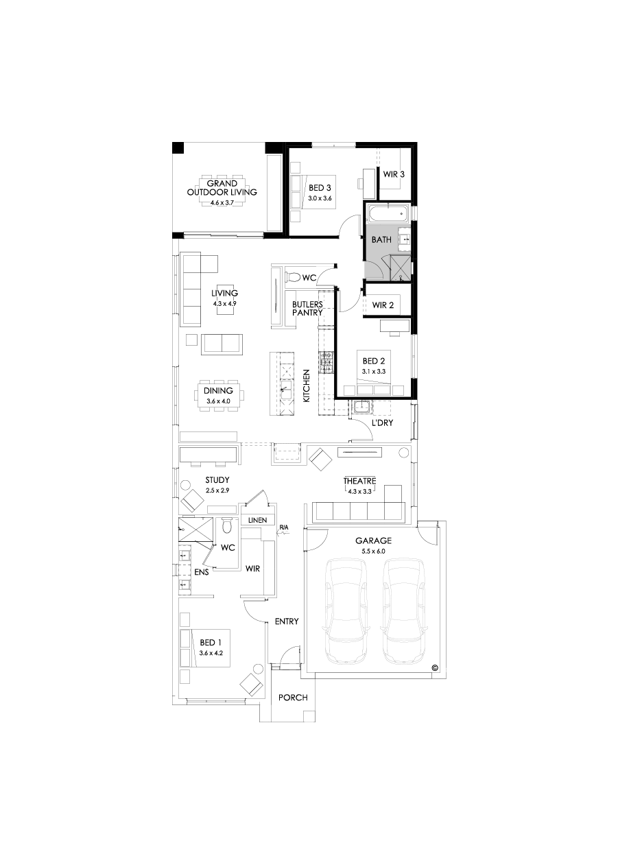 26  Floor Floorplan (3 bedroom - Flipped)