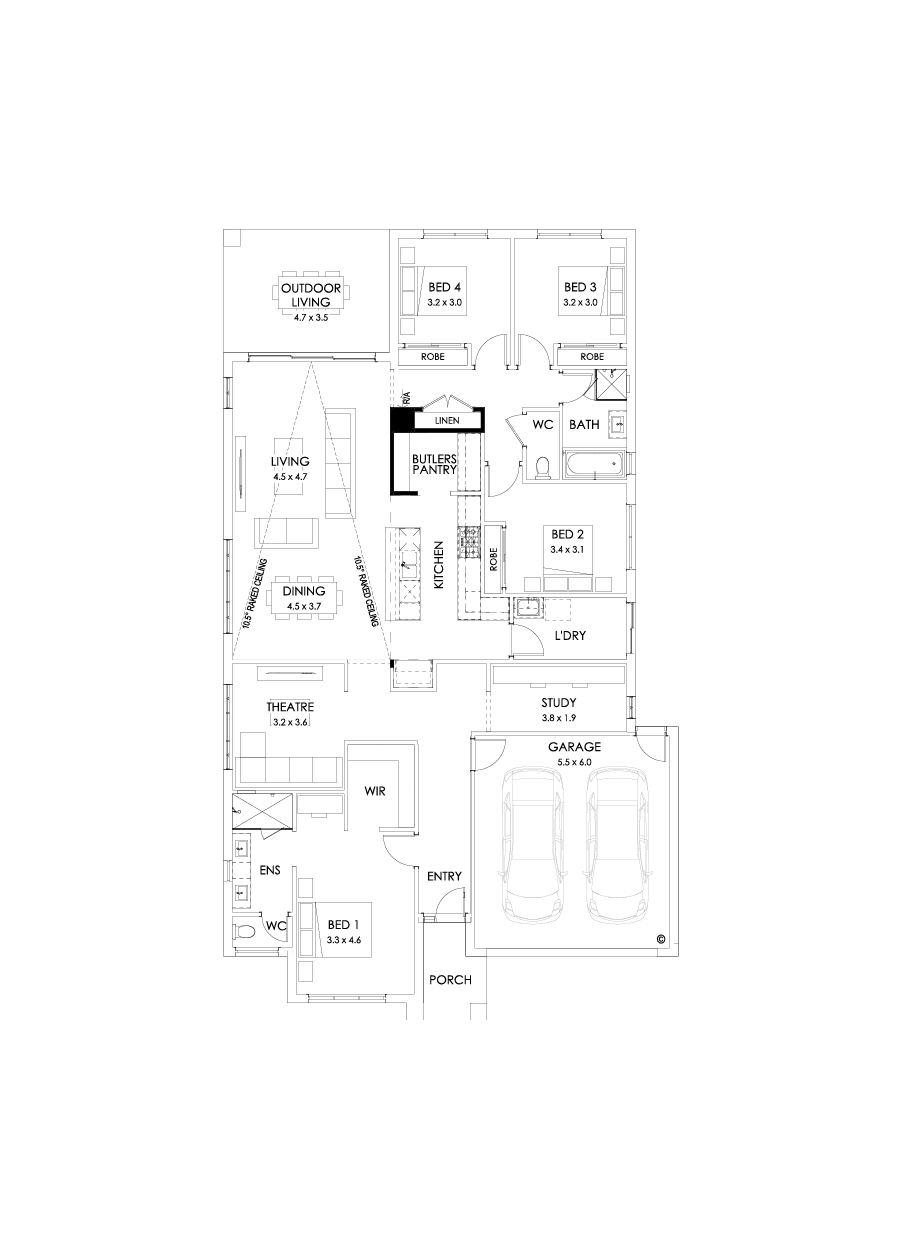 27  Floor Floorplan (Raked ceiling 10.5 degree - Flipped)