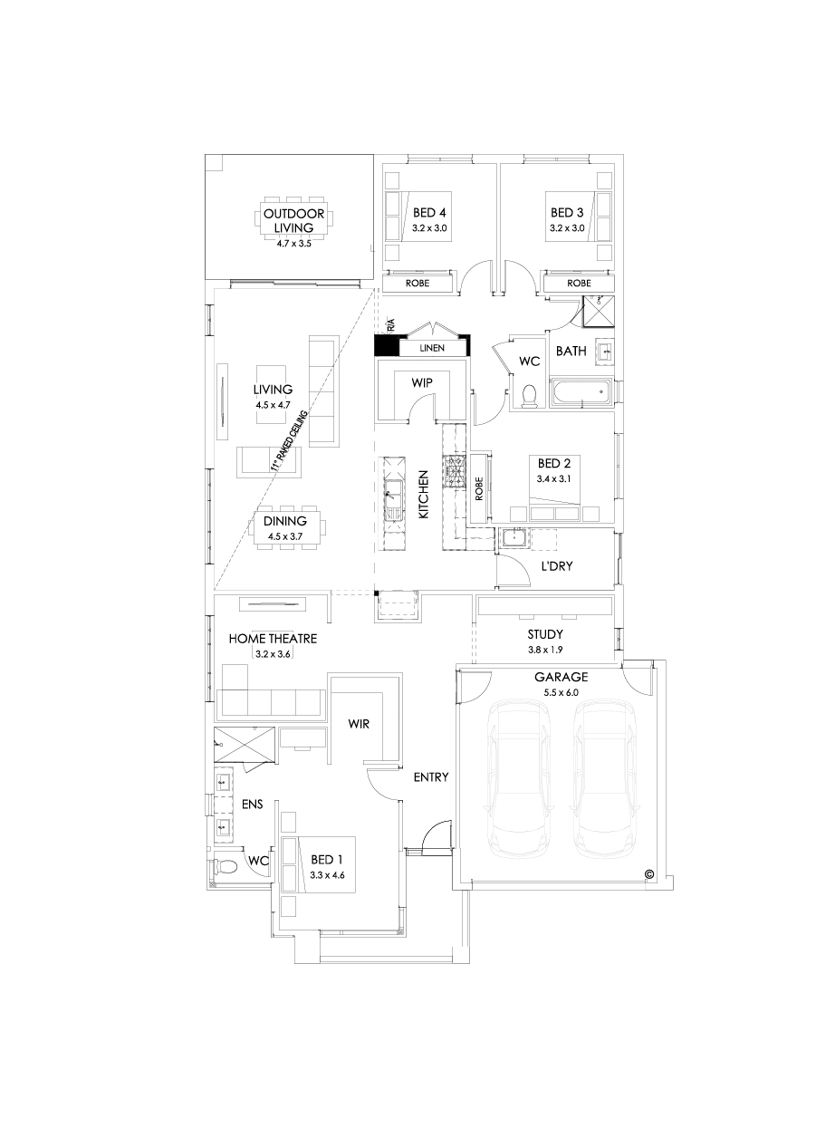 27  Floor Floorplan (Skillion raked ceiling - Flipped)