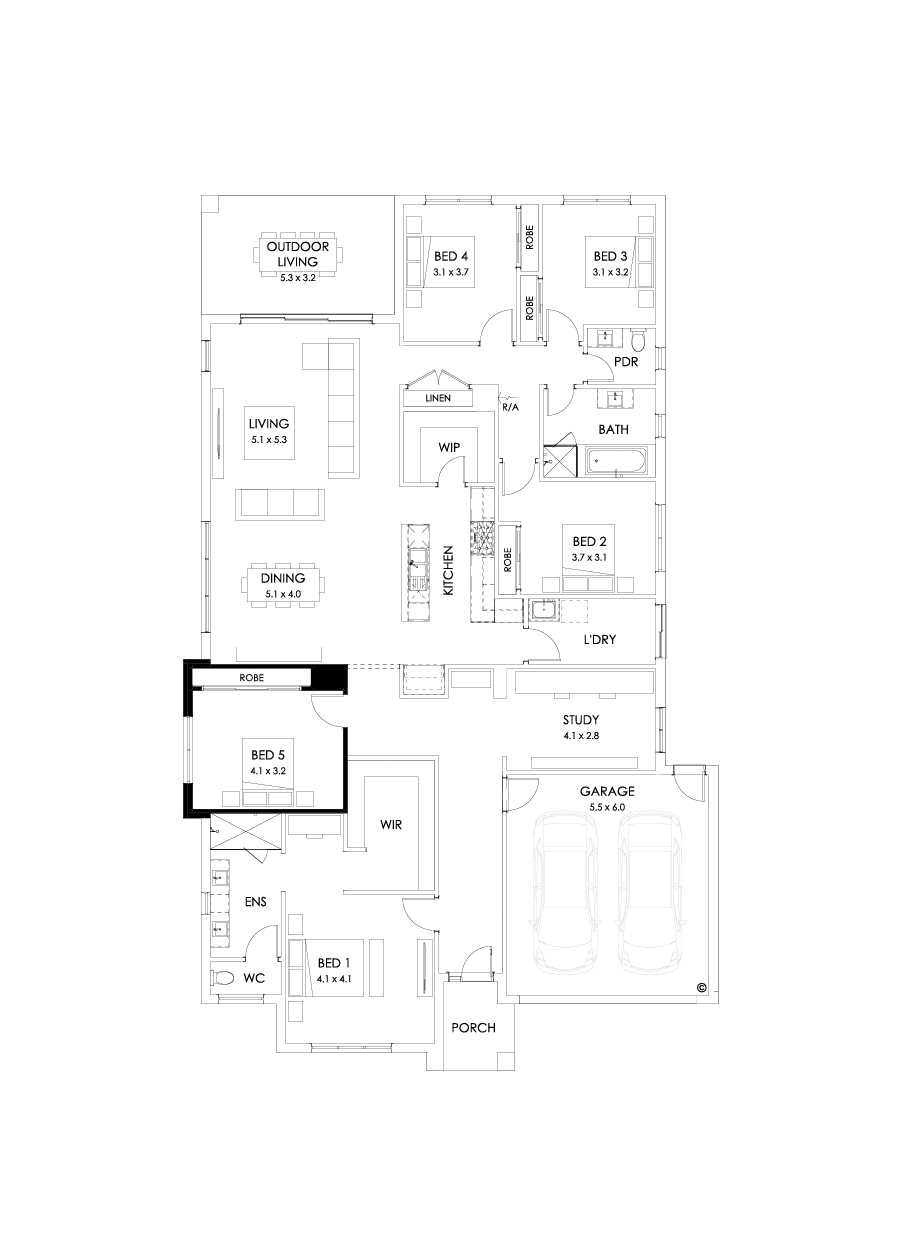 32  Floor Floorplan (5th bedroom - Flipped)