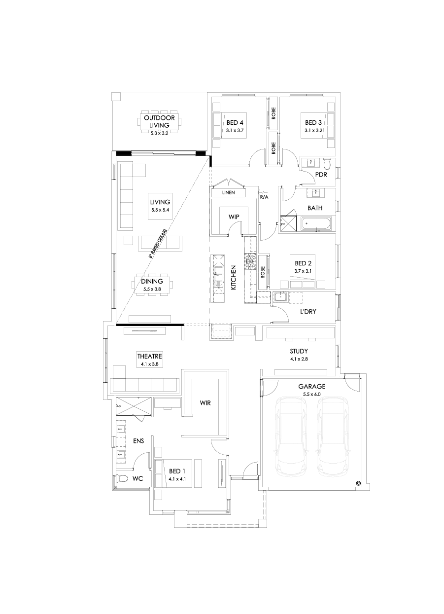 32  Floor Floorplan (Skillion raked ceiling - Flipped)