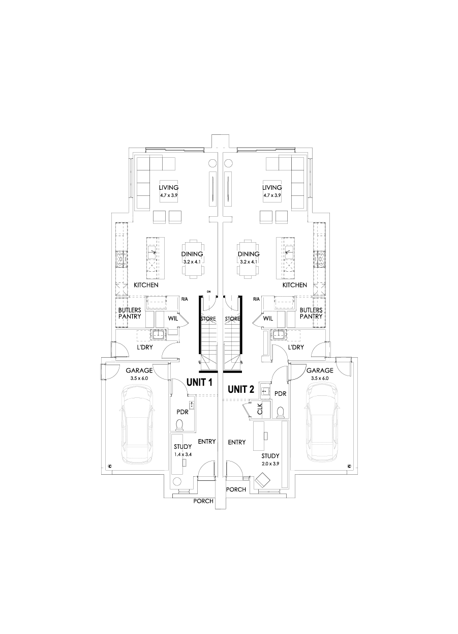 23 & 22 Ground Floor Floorplan (Alternate staircase)