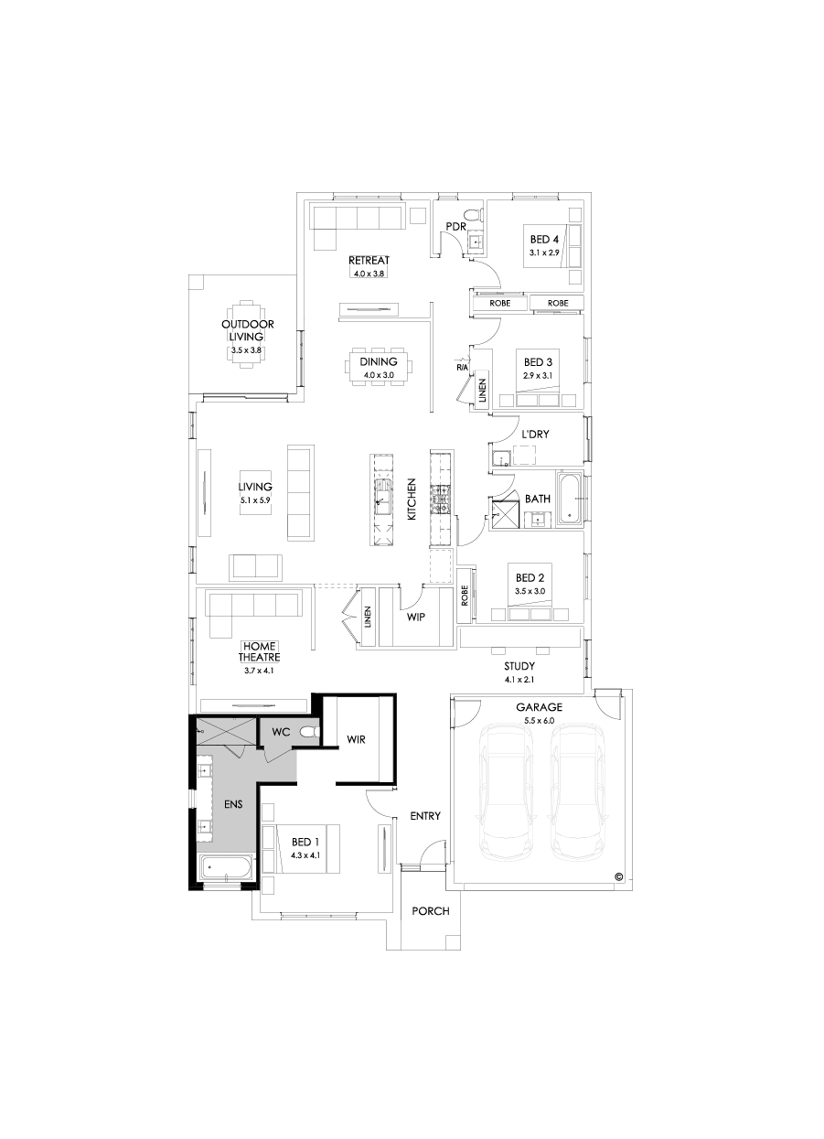 32  Floor Floorplan (Bath to ensuite - Flipped)