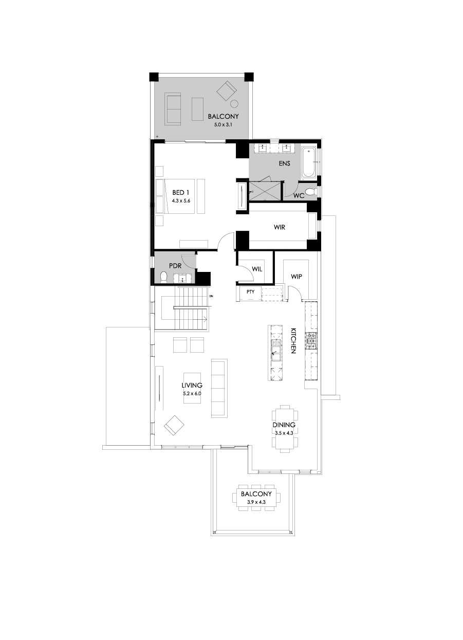 39 First Floor Floorplan (Rear balcony)