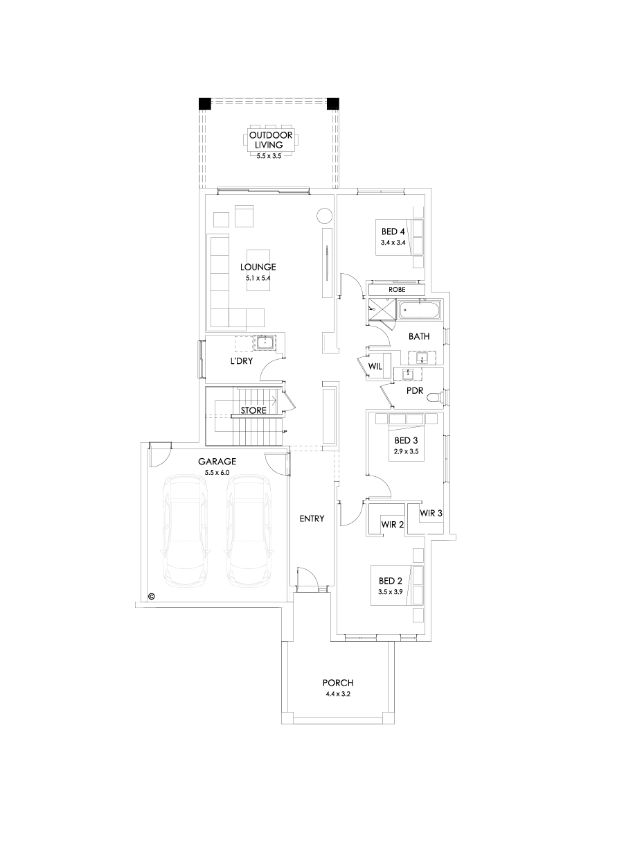 39 Ground Floor Floorplan (Rear balcony)