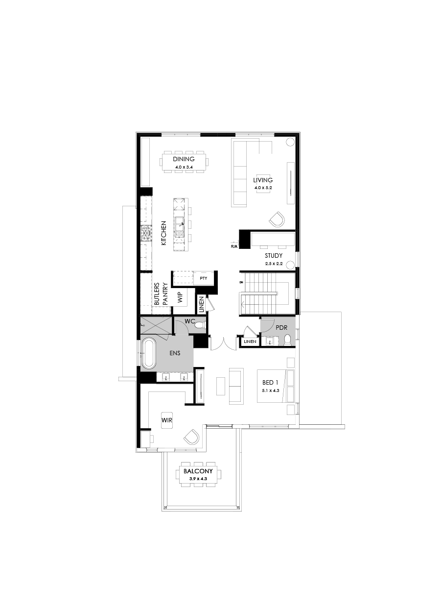 39 First Floor Floorplan (Alternate bed 1 - Flipped)