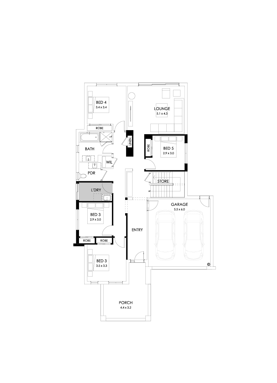 39 Ground Floor Floorplan (5th bedroom - Flipped)