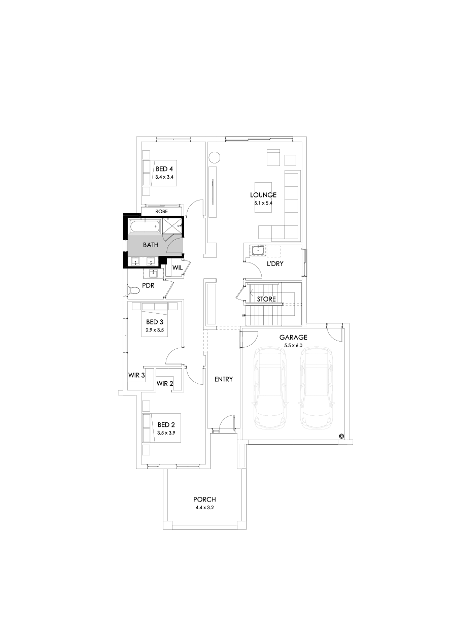 39 Ground Floor Floorplan (Bathroom upgrade - Flipped)