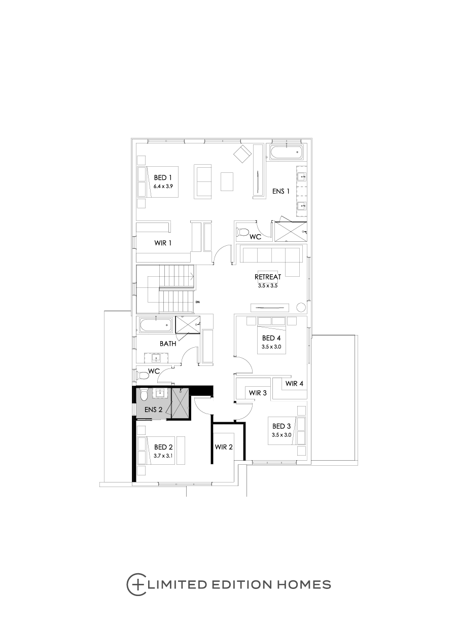 36 First Floor Floorplan (Additional ensuite - Flipped)