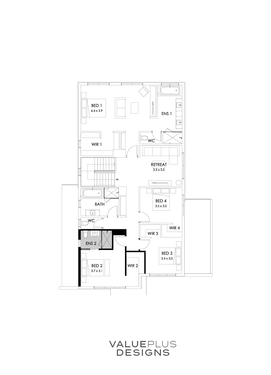 36 First Floor Floorplan (Additional ensuite - Flipped)