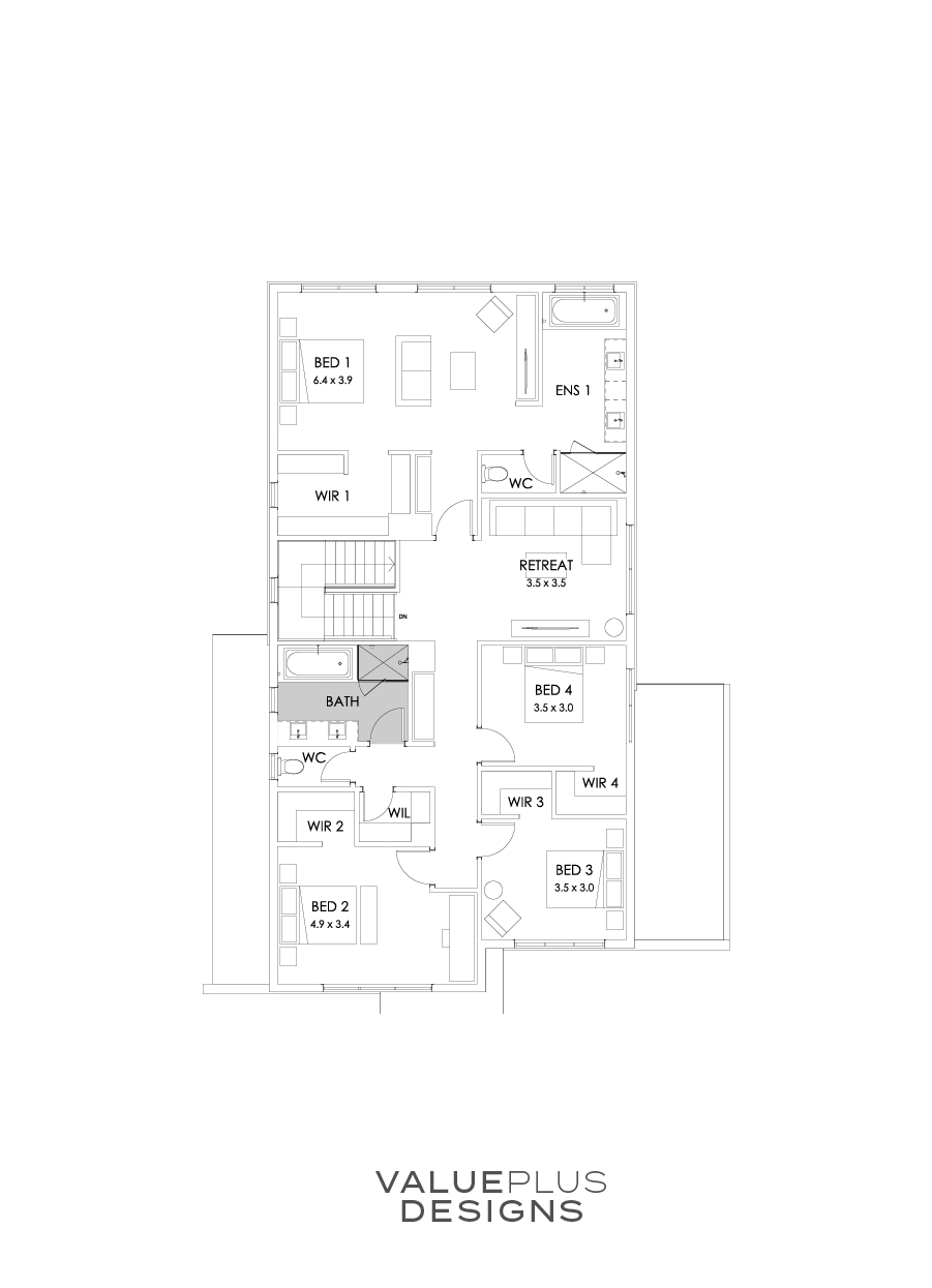 36 First Floor Floorplan (Bathroom upgrade - Flipped)