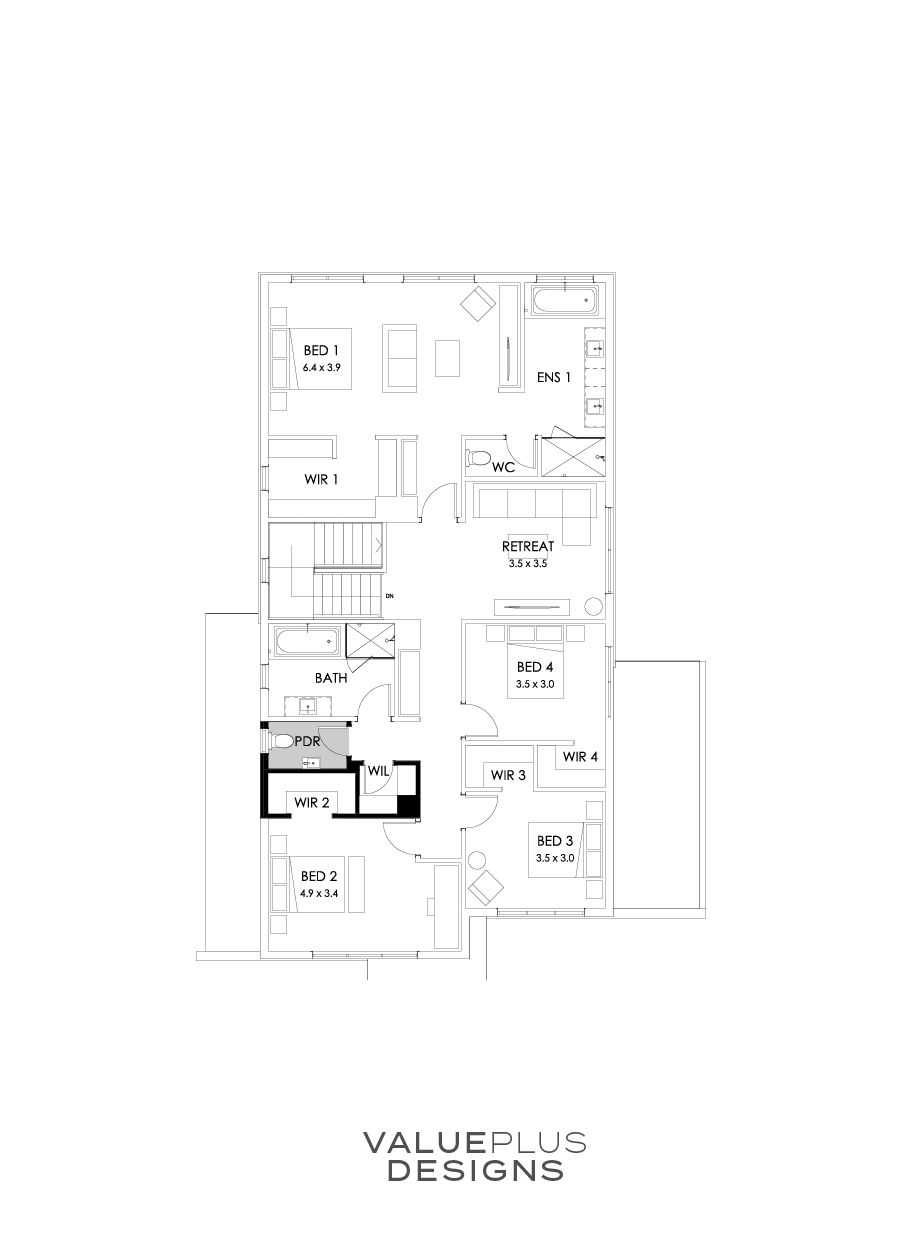 36 First Floor Floorplan (Powder room - Flipped)