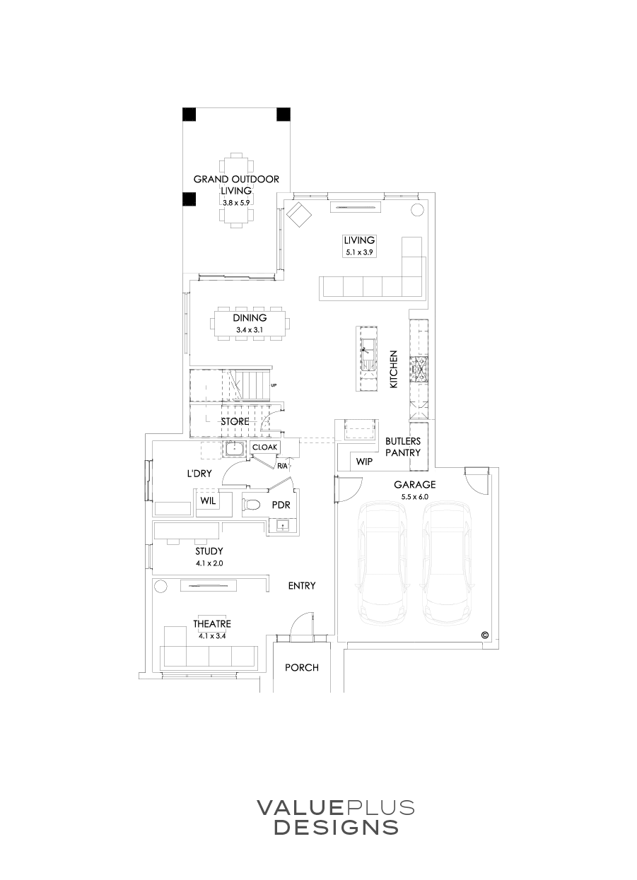 36 Ground Floor Floorplan (Grand outdoor living - Flipped)