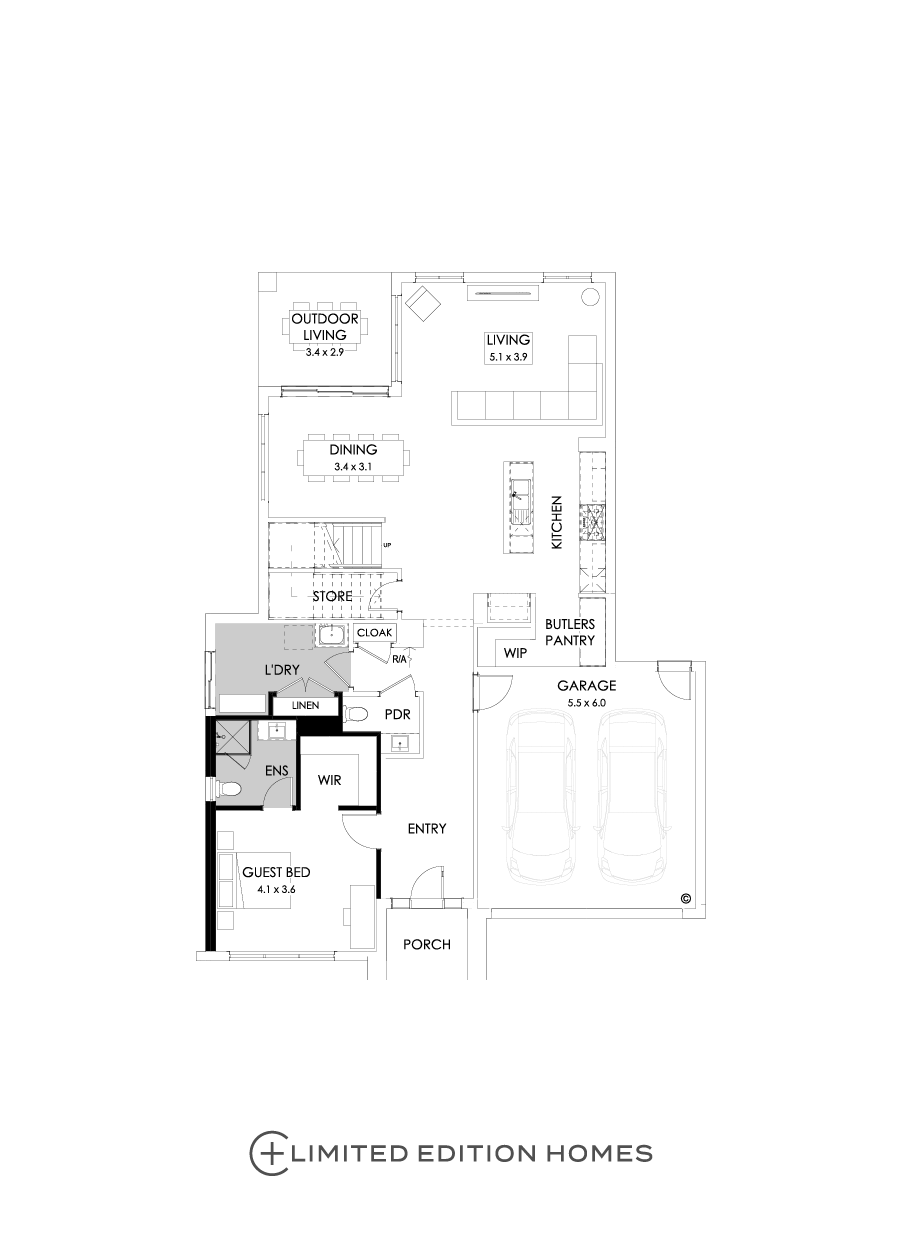 36 Ground Floor Floorplan (Guest bedroom - Flipped)