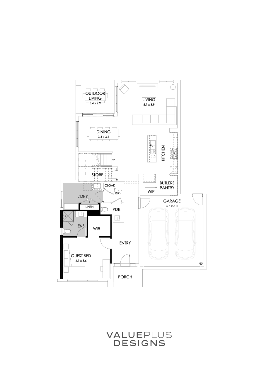36 Ground Floor Floorplan (Guest bedroom - Flipped)