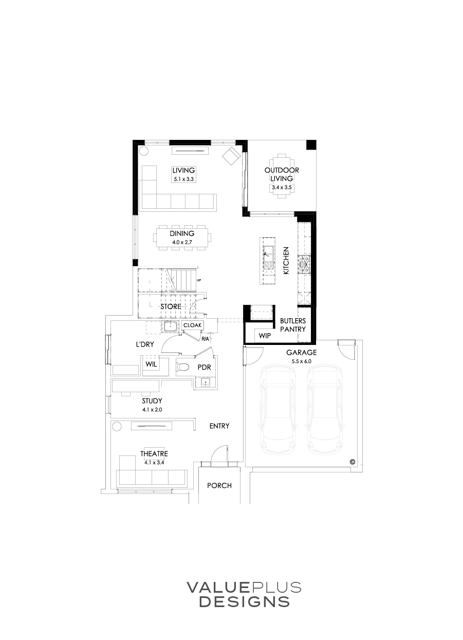 36 Ground Floor Floorplan (Rear flip - Flipped)