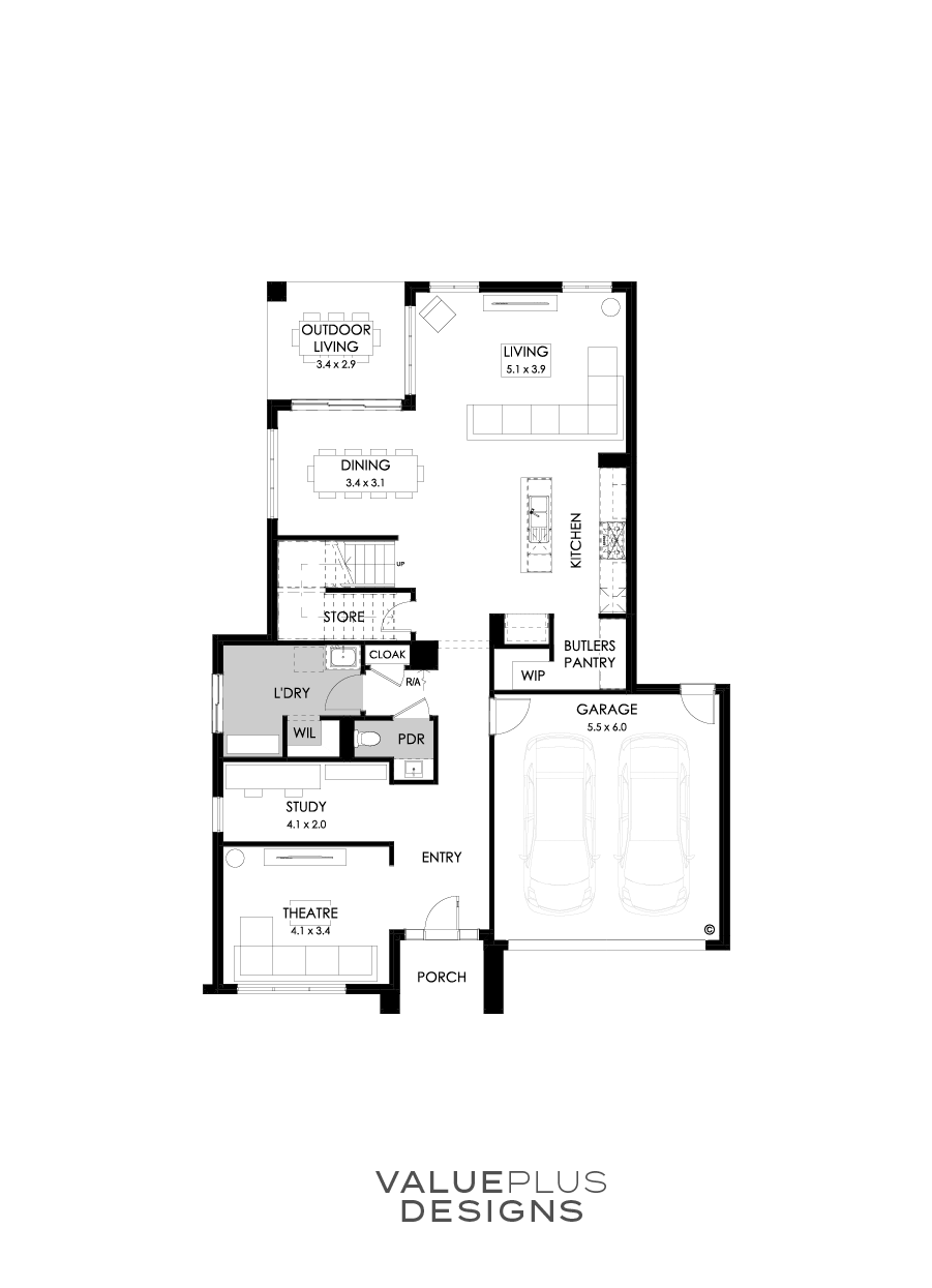 36 Ground Floor Floorplan (Standard - Flipped)