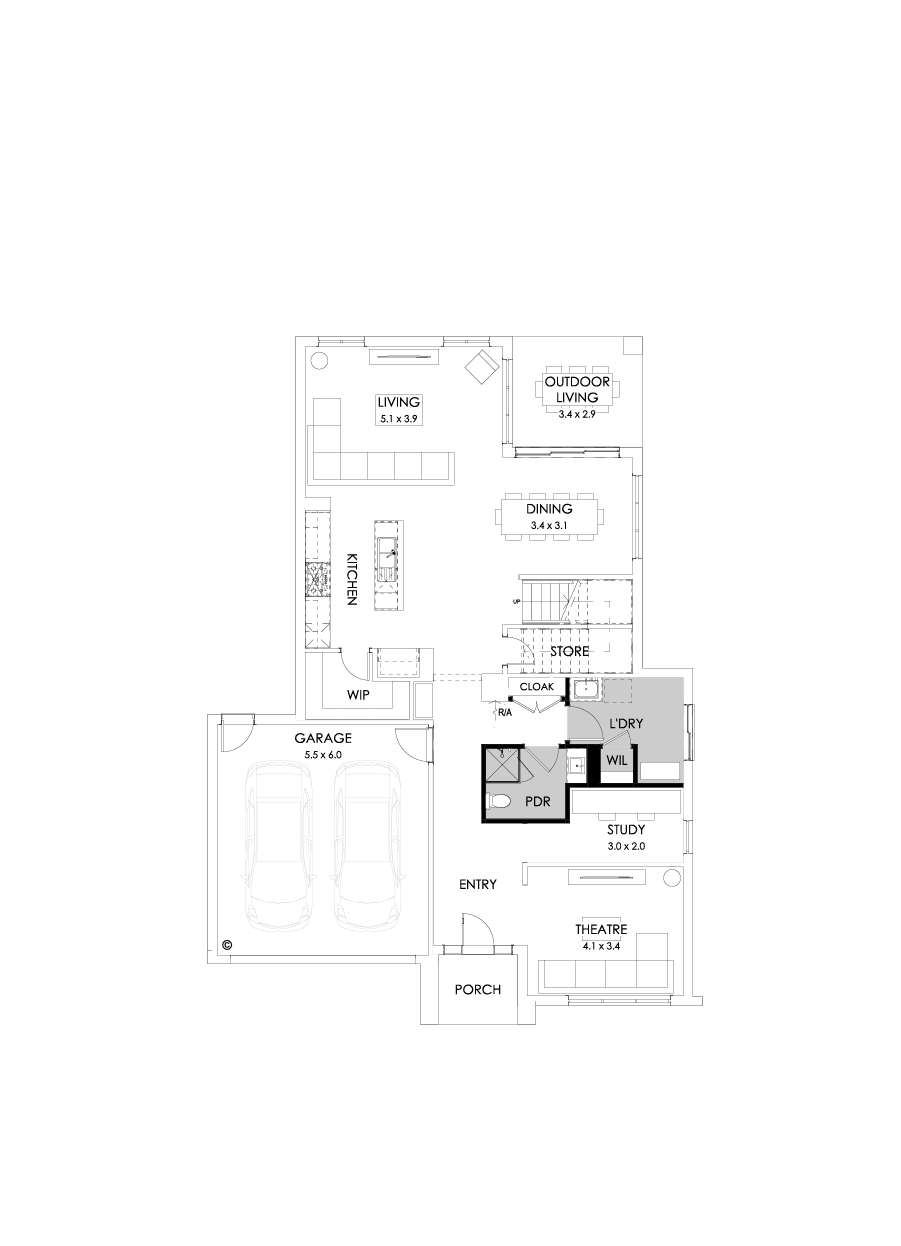 36 Ground Floor Floorplan (Shower to powder)