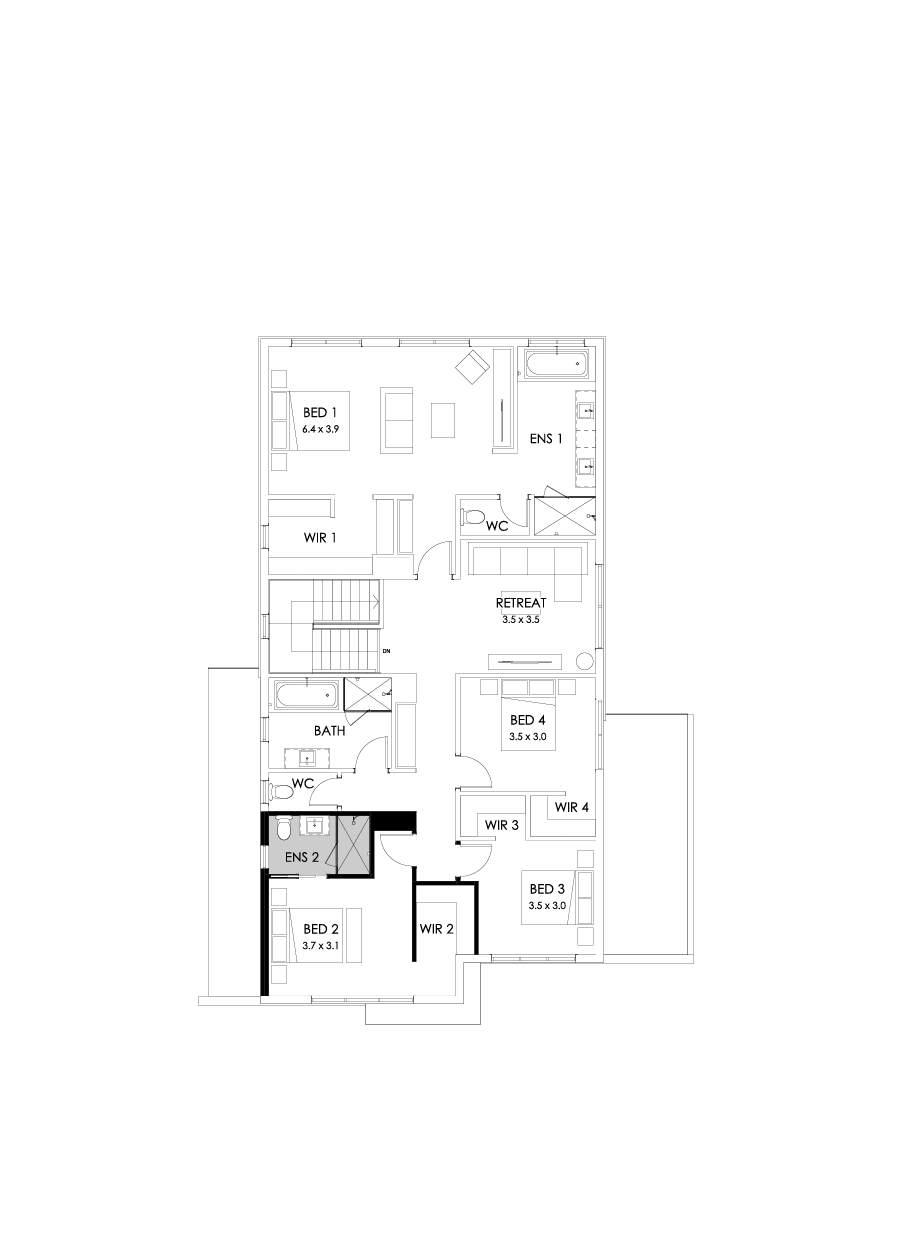 36 First Floor Floorplan (Additional ensuite - Flipped)