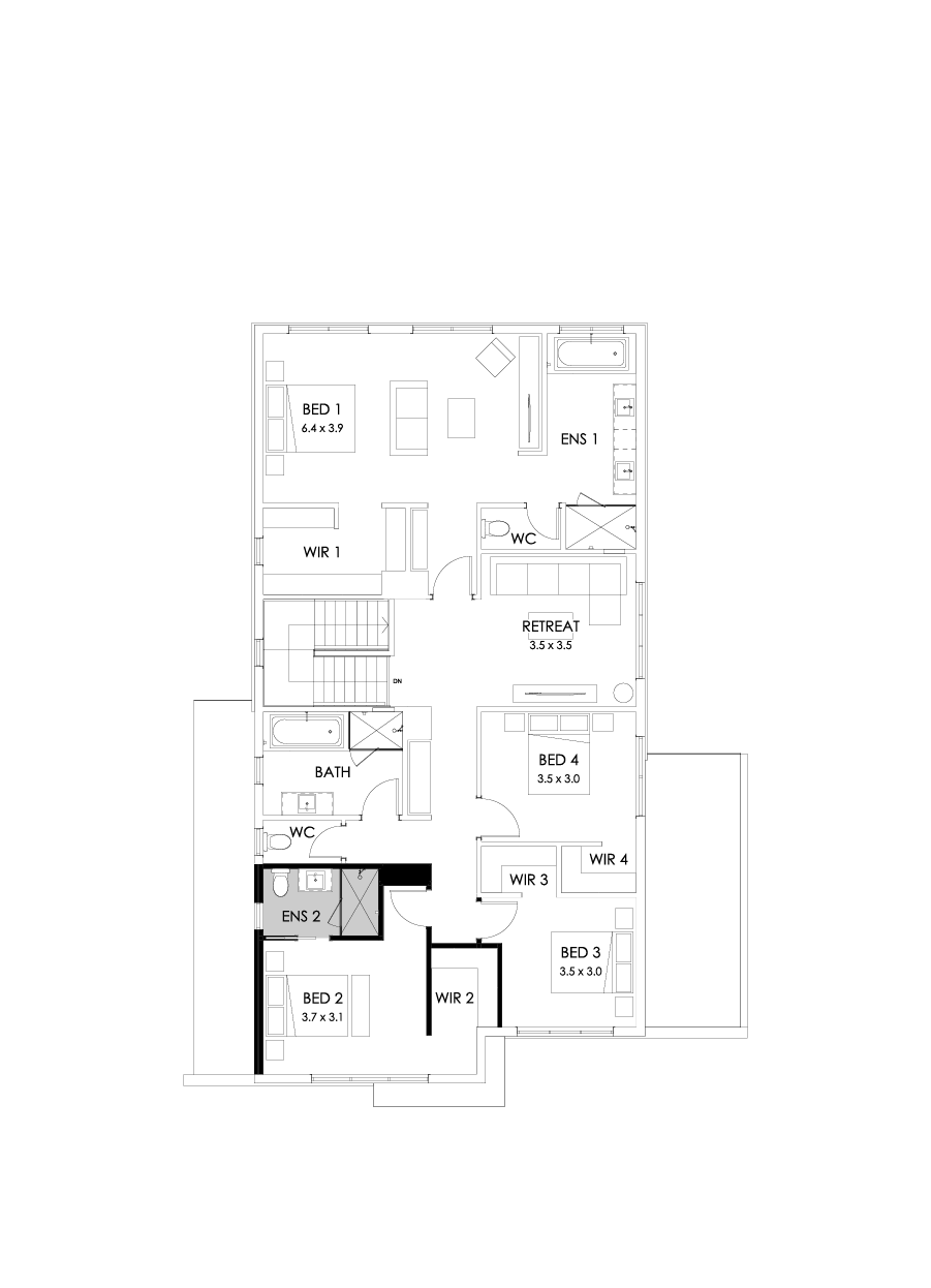 36 First Floor Floorplan (Additional ensuite - Flipped)