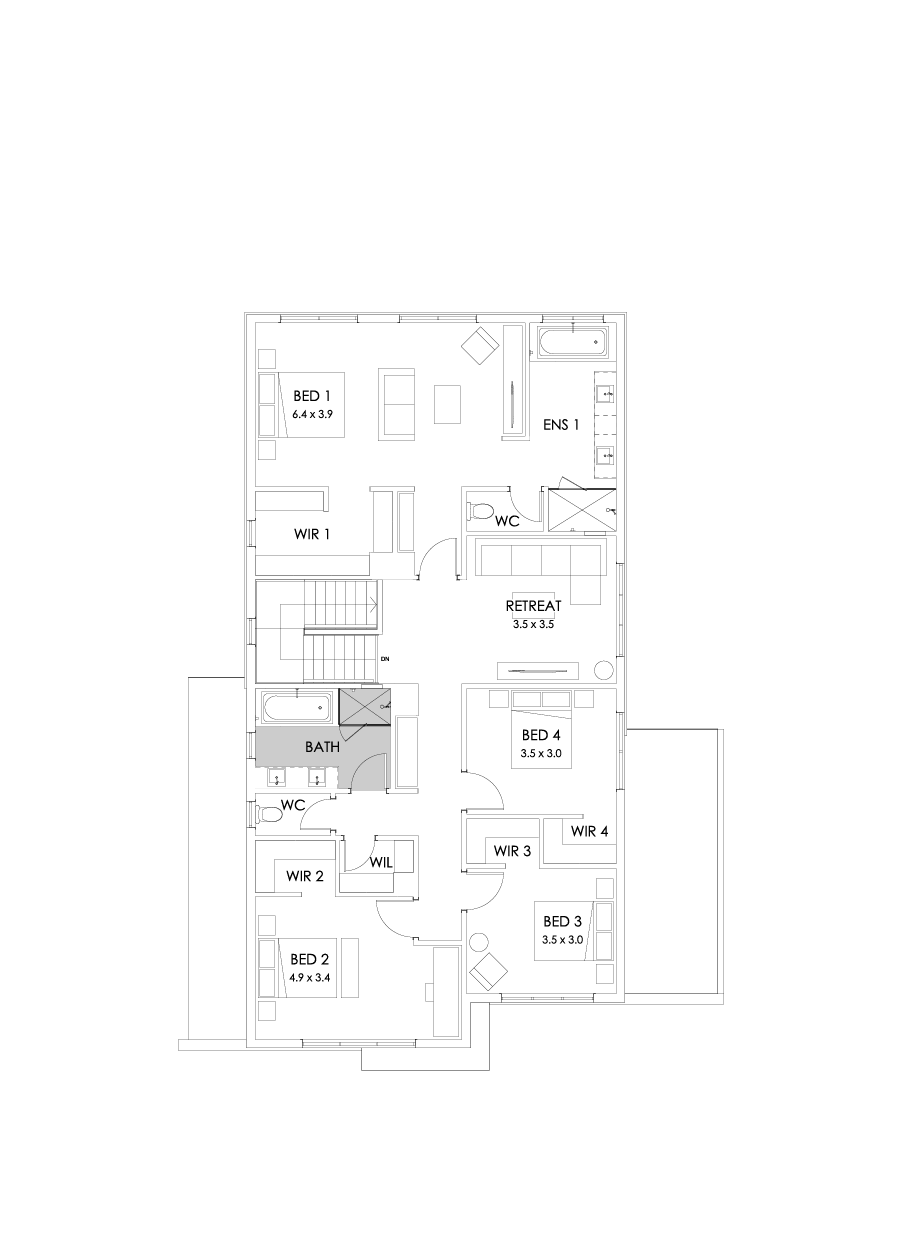 36 First Floor Floorplan (Bathroom upgrade - Flipped)