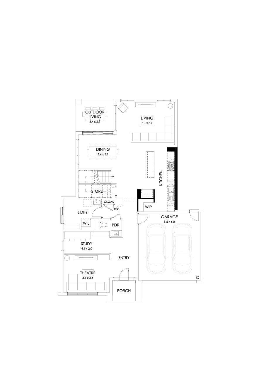 36 Ground Floor Floorplan (Alternate kitchen - Flipped)