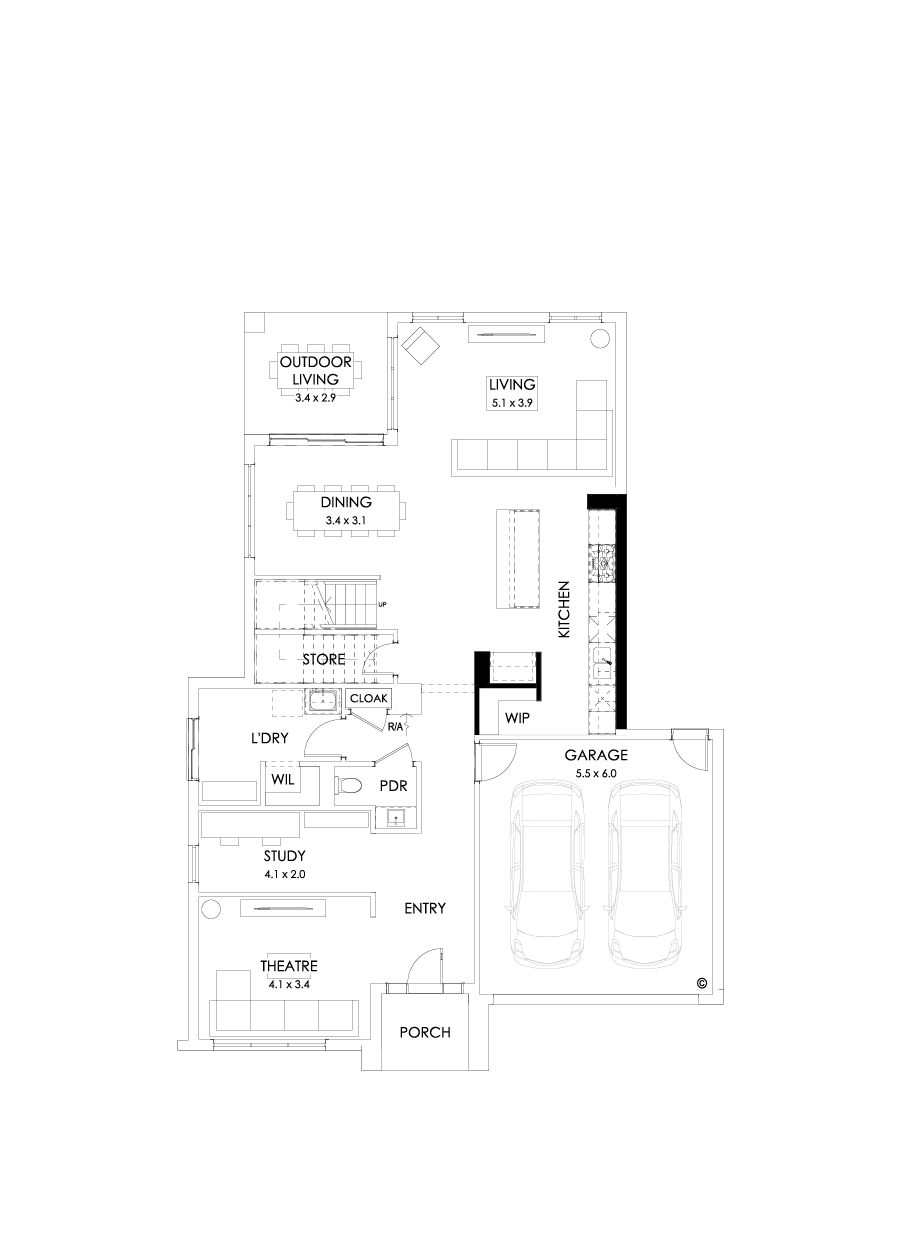 36 Ground Floor Floorplan (Alternate kitchen - Flipped)