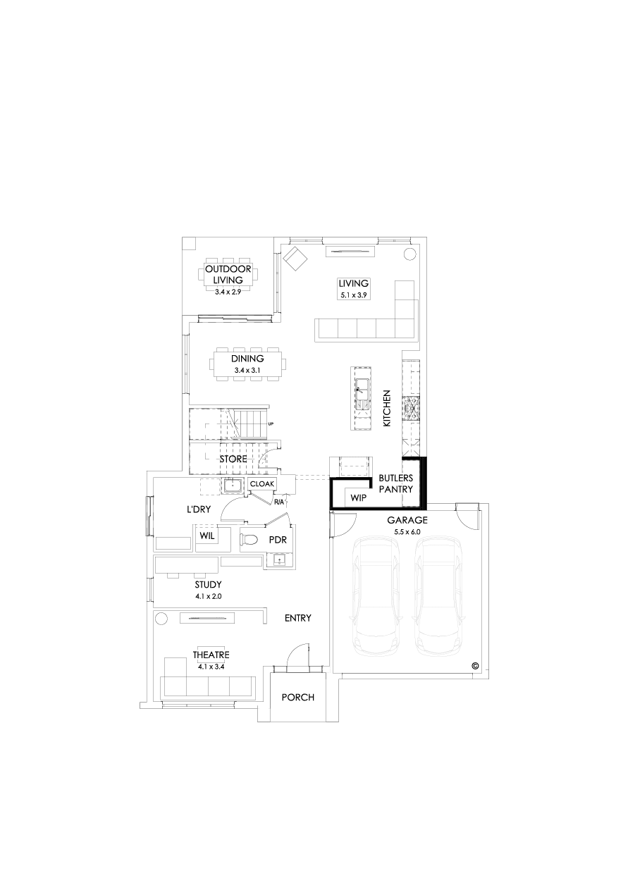 36 Ground Floor Floorplan (Butler's pantry - Included - Flipped)