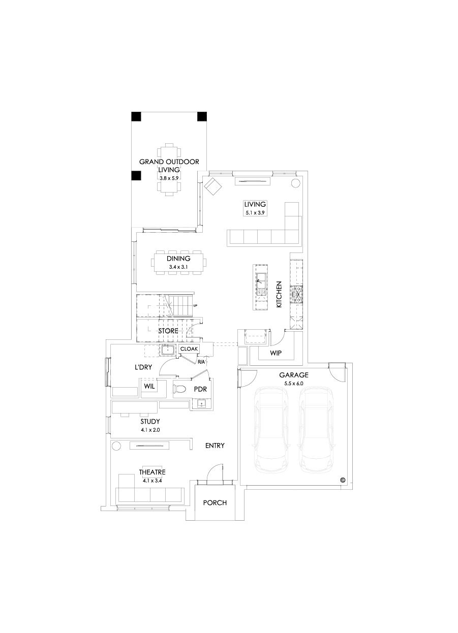 36 Ground Floor Floorplan (Grand outdoor living - Flipped)